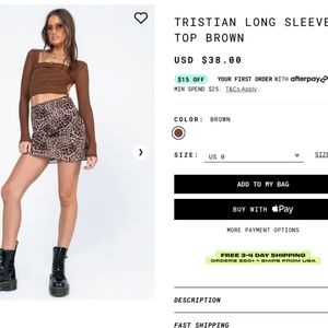 NWT Princess Polly Tristian Long Sleeve Top Brown